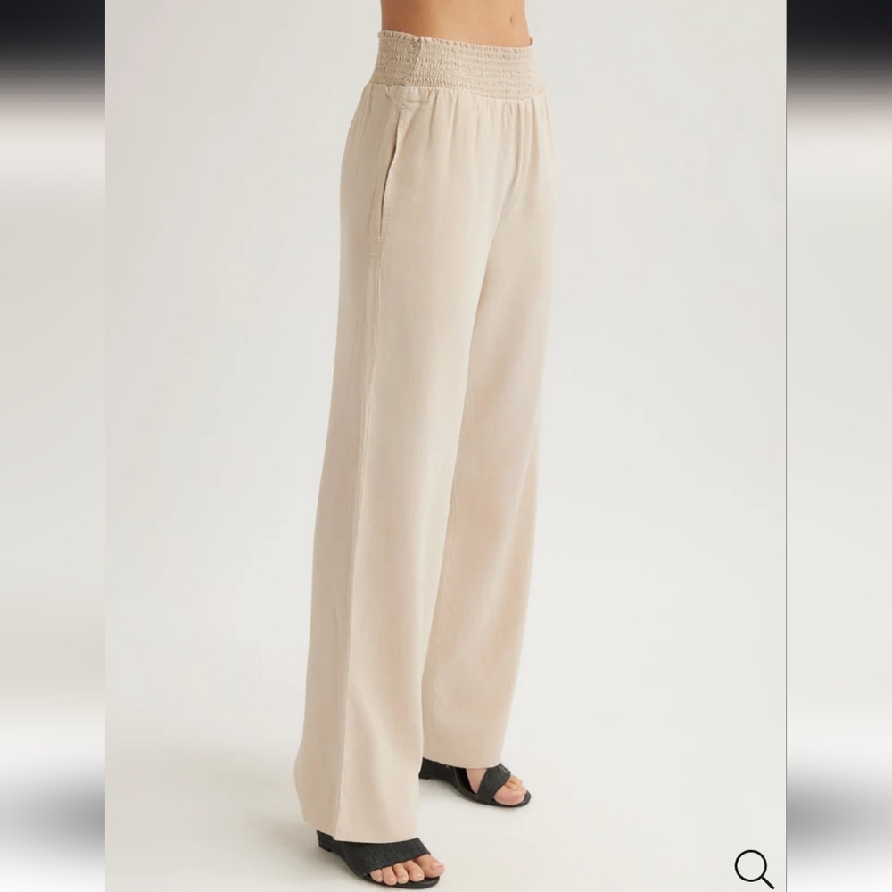 Bella Dahl Smock Waist Wide Leg Pants Tan Cream